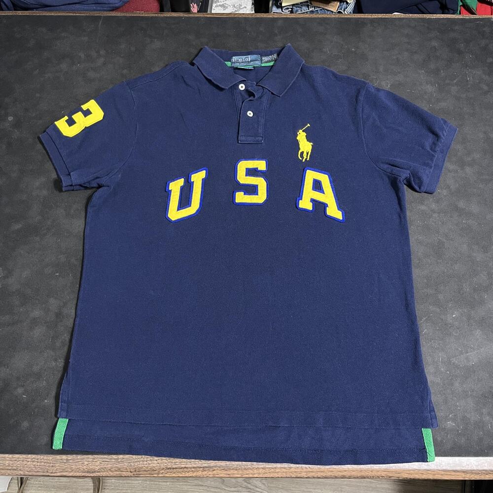 Polo Ralph Lauren Polo Shirt Mens Chenille USA Big Pony 3 Vintage Varsity Pique